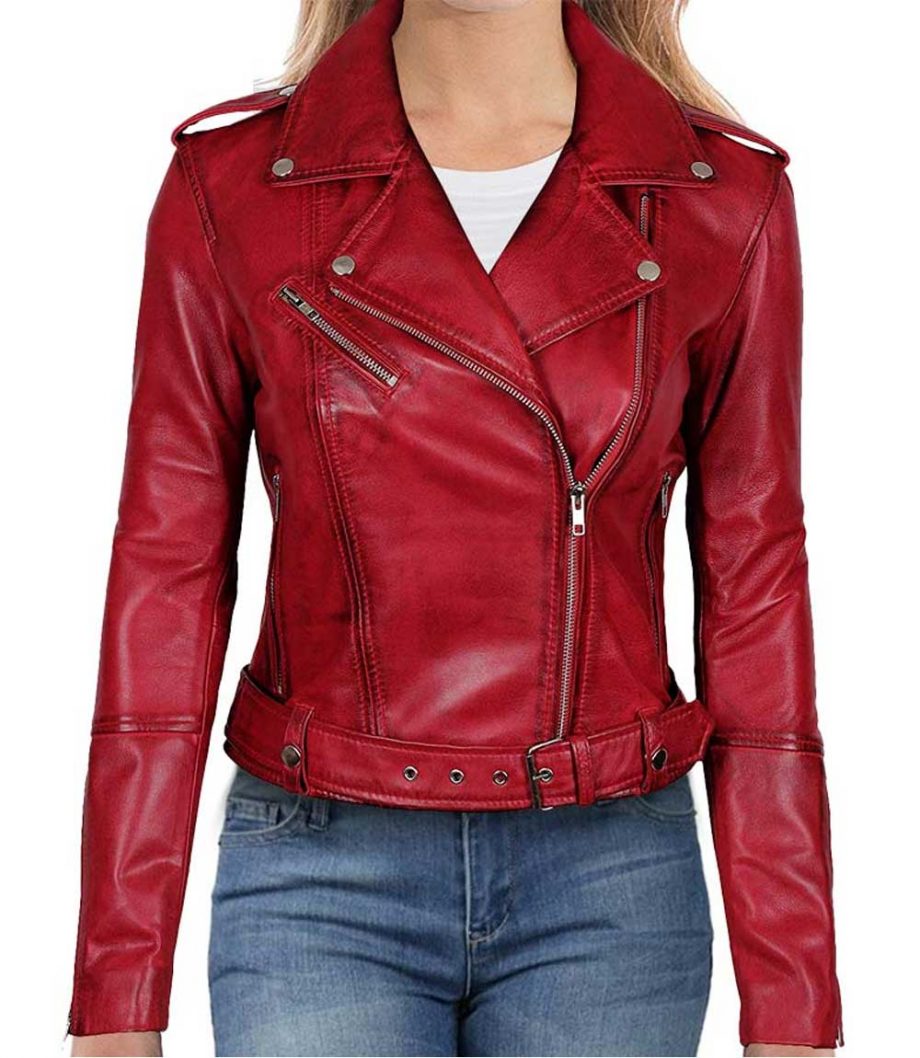 Distressed Red Leather Jacket